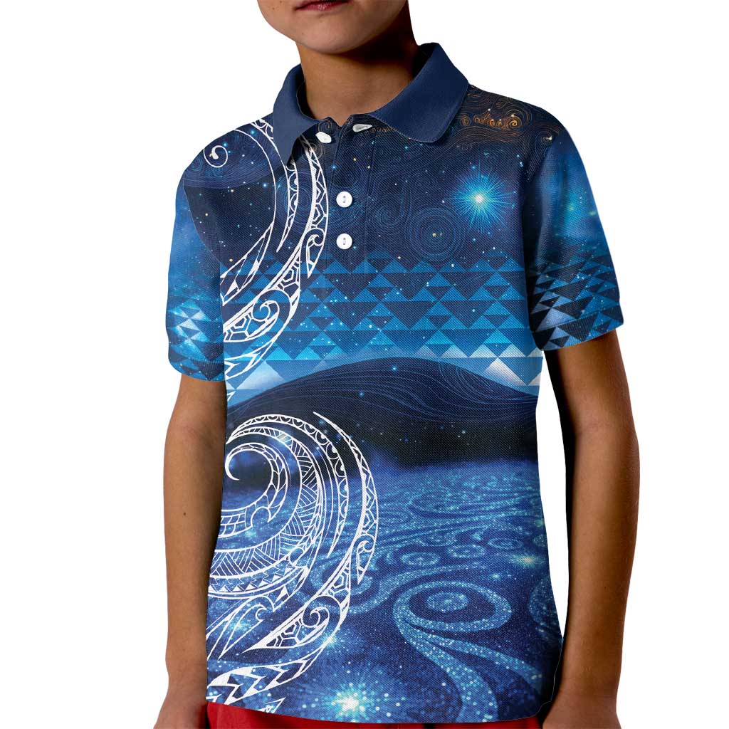 New Zealand Matariki Kid Polo Shirt Taniko Aramoana With Koru Galaxy Sky Night LT9 Kid Galaxy - Polynesian Pride