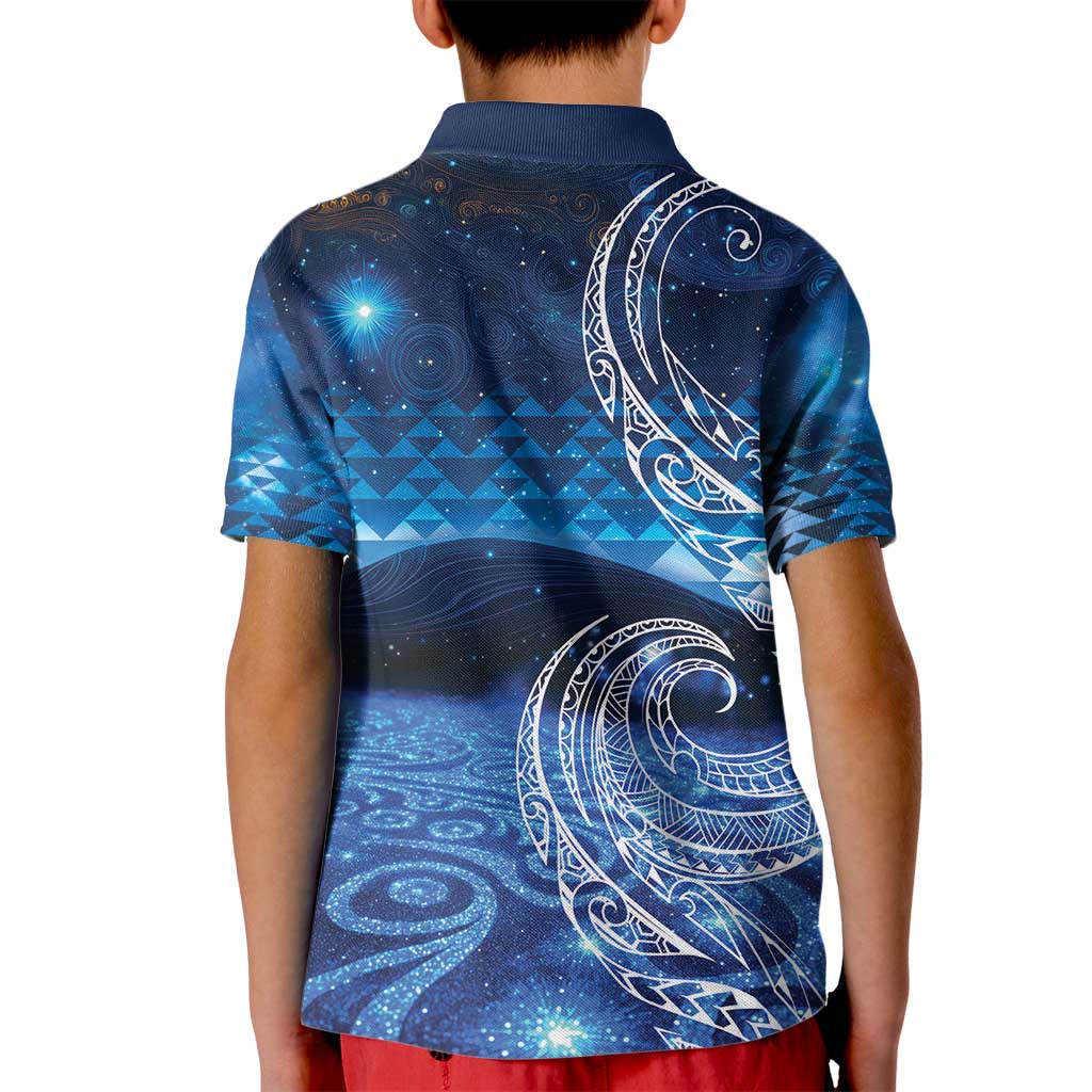 New Zealand Matariki Kid Polo Shirt Taniko Aramoana With Koru Galaxy Sky Night LT9 - Polynesian Pride