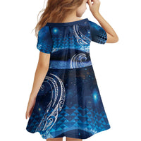 New Zealand Matariki Kid Short Sleeve Dress Taniko Aramoana With Koru Galaxy Sky Night LT9 - Polynesian Pride
