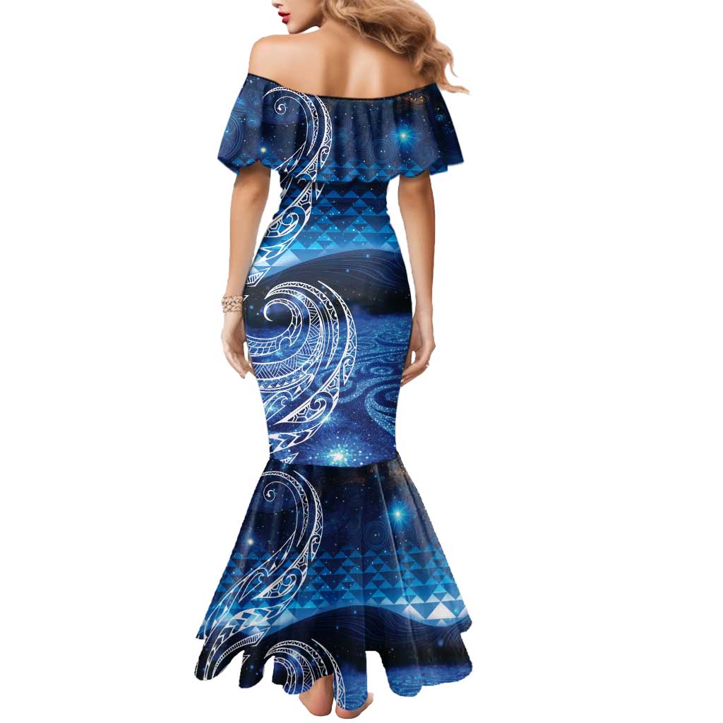 New Zealand Matariki Mermaid Dress Taniko Aramoana With Koru Galaxy Sky Night LT9 - Polynesian Pride