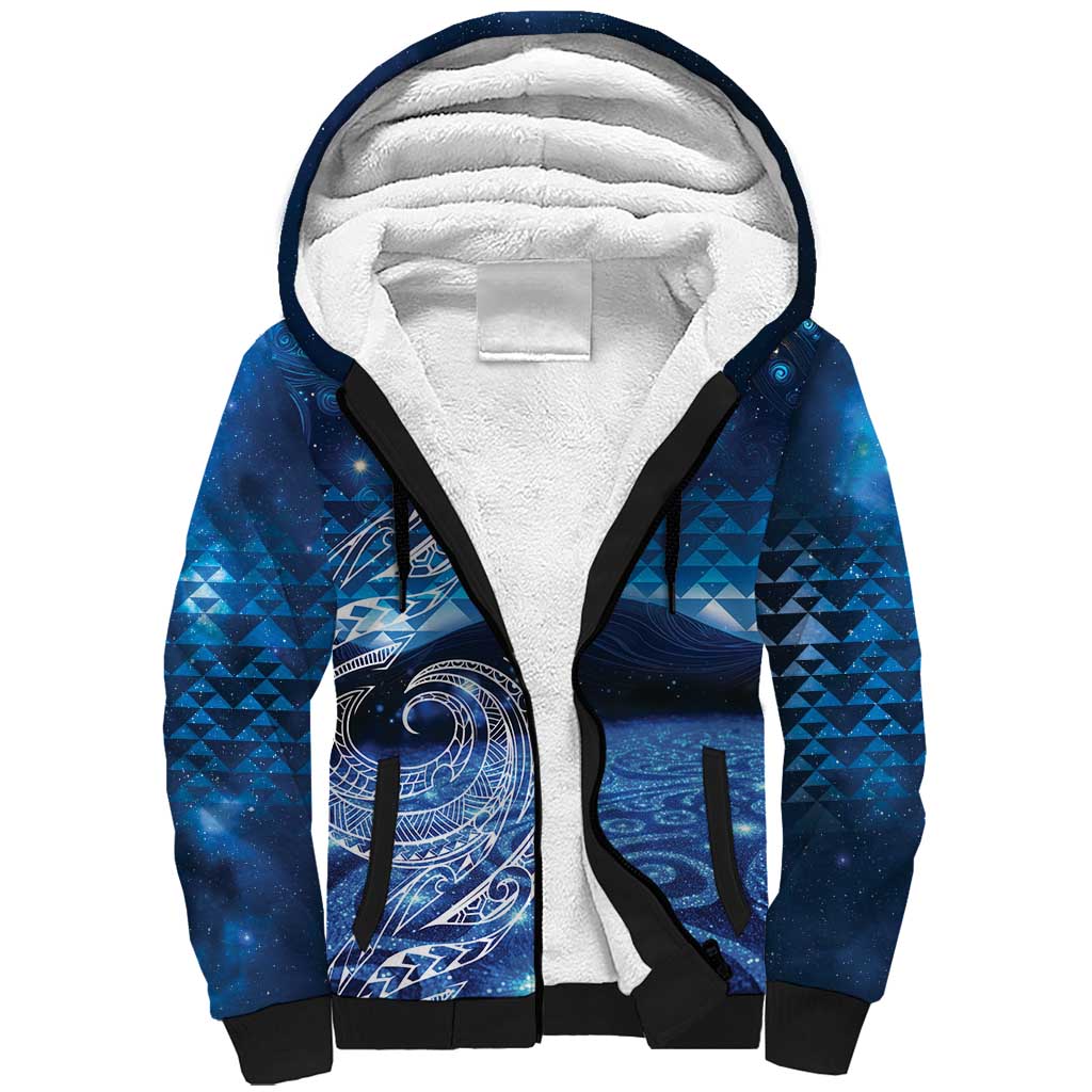 New Zealand Matariki Sherpa Hoodie Taniko Aramoana With Koru Galaxy Sky Night LT9 Unisex Galaxy - Polynesian Pride