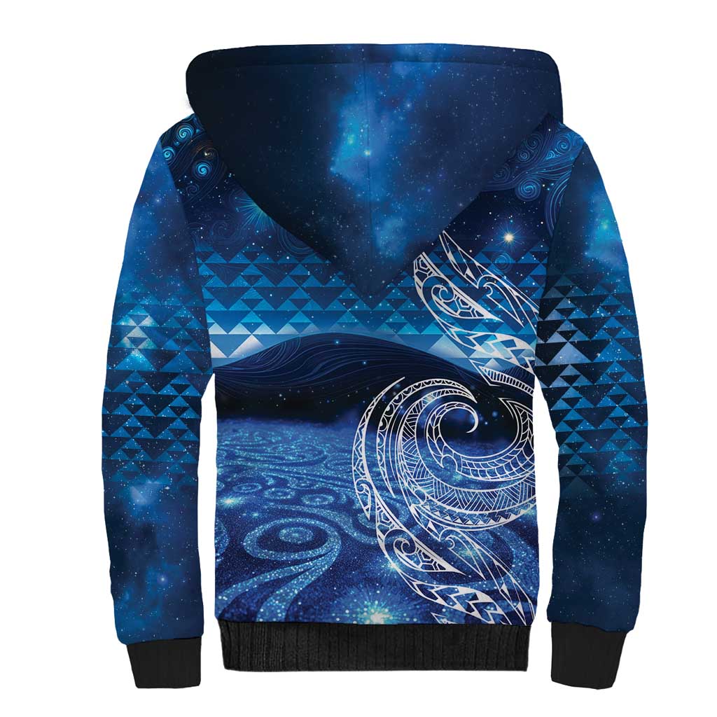 New Zealand Matariki Sherpa Hoodie Taniko Aramoana With Koru Galaxy Sky Night LT9 - Polynesian Pride