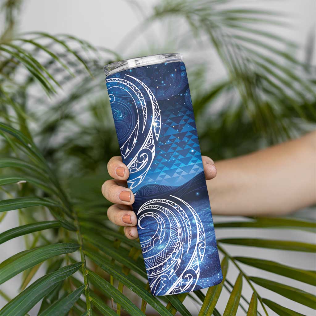 New Zealand Matariki Skinny Tumbler Taniko Aramoana With Koru Galaxy Sky Night LT9 - Polynesian Pride
