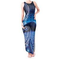 New Zealand Matariki Tank Maxi Dress Taniko Aramoana With Koru Galaxy Sky Night LT9 Women Galaxy - Polynesian Pride
