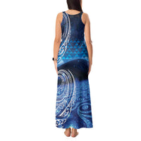 New Zealand Matariki Tank Maxi Dress Taniko Aramoana With Koru Galaxy Sky Night LT9 - Polynesian Pride