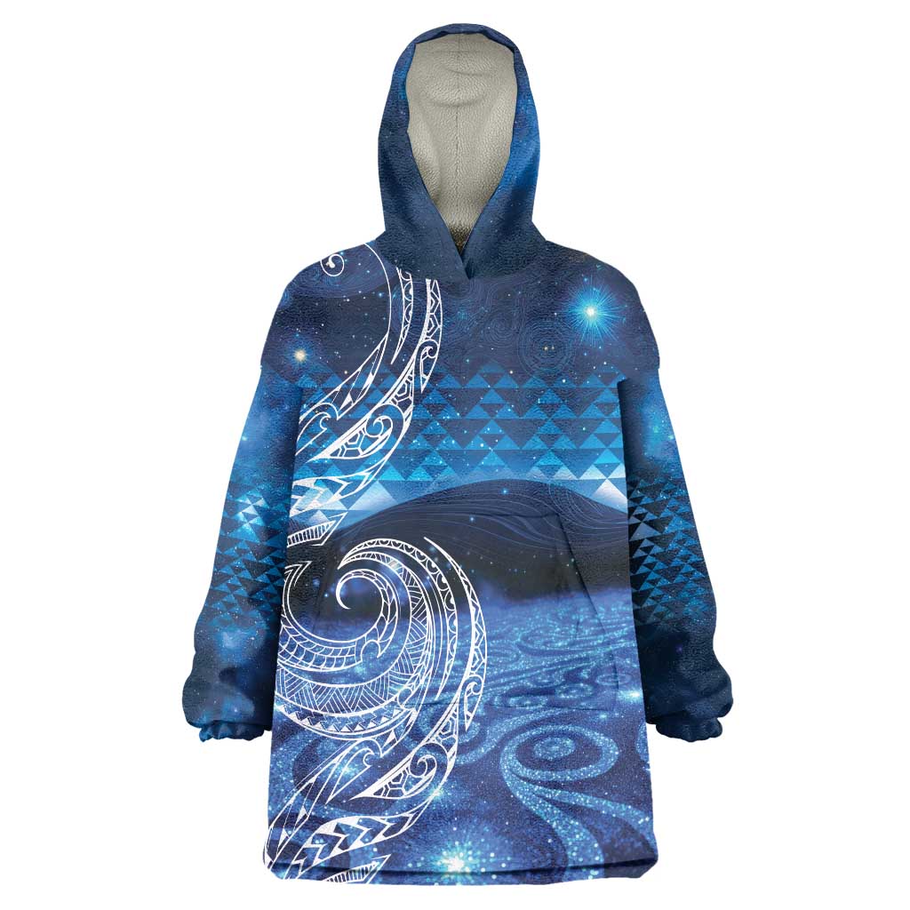 New Zealand Matariki Wearable Blanket Hoodie Taniko Aramoana With Koru Galaxy Sky Night LT9 One Size Galaxy - Polynesian Pride