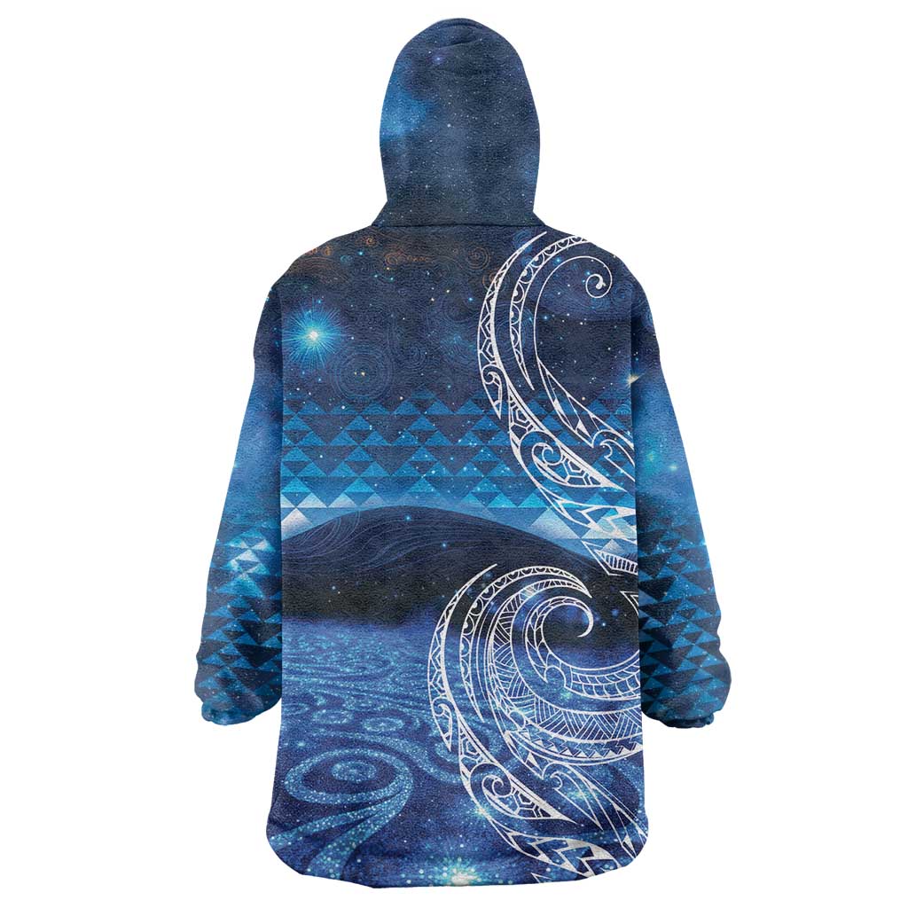 New Zealand Matariki Wearable Blanket Hoodie Taniko Aramoana With Koru Galaxy Sky Night LT9 - Polynesian Pride