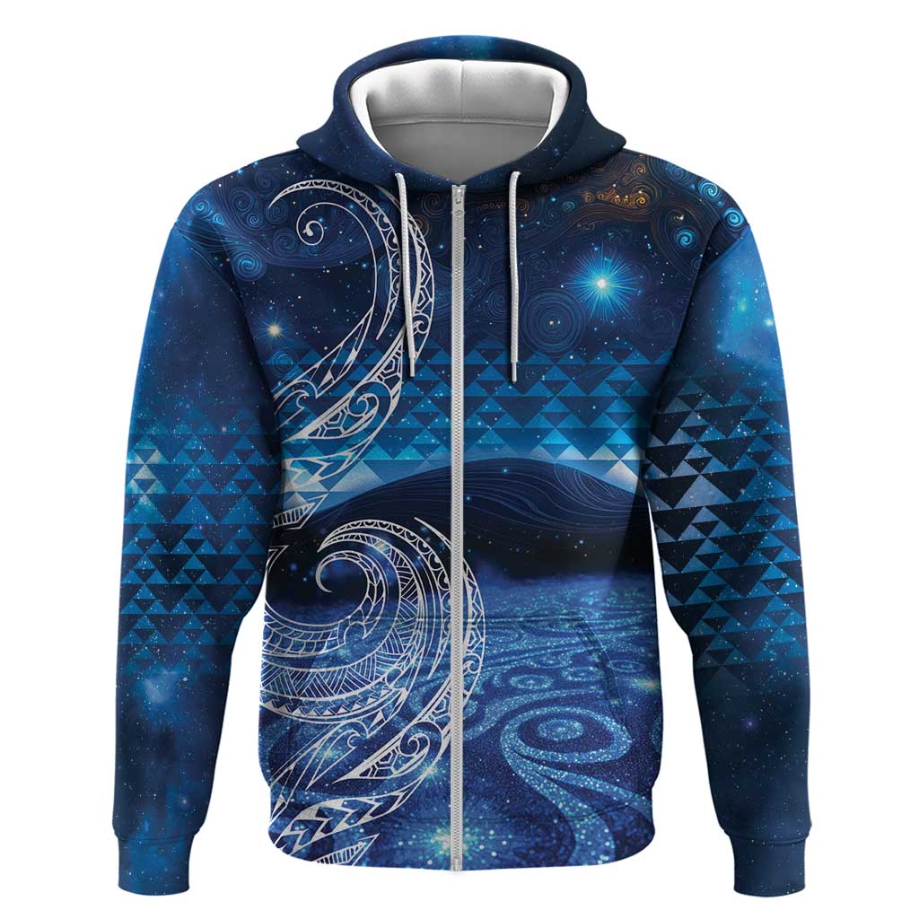 New Zealand Matariki Zip Hoodie Taniko Aramoana With Koru Galaxy Sky Night LT9 Zip Hoodie Galaxy - Polynesian Pride