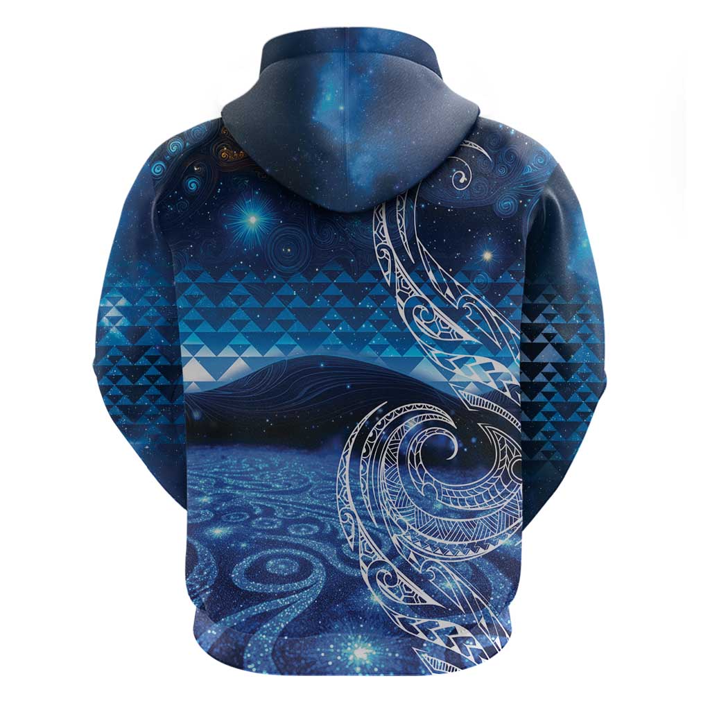 New Zealand Matariki Zip Hoodie Taniko Aramoana With Koru Galaxy Sky Night LT9 - Polynesian Pride