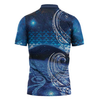 New Zealand Matariki Zipper Polo Shirt Taniko Aramoana With Koru Galaxy Sky Night LT9 - Polynesian Pride