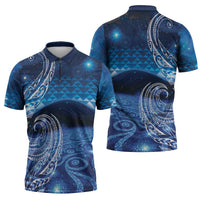 New Zealand Matariki Zipper Polo Shirt Taniko Aramoana With Koru Galaxy Sky Night LT9 - Polynesian Pride