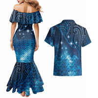 New Zealand Matariki Couples Matching Mermaid Dress and Hawaiian Shirt Taniko Aramoana With Maori Galaxy Sky Night LT9 - Polynesian Pride
