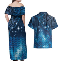 New Zealand Matariki Couples Matching Off Shoulder Maxi Dress and Hawaiian Shirt Taniko Aramoana With Maori Galaxy Sky Night LT9 - Polynesian Pride