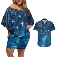 New Zealand Matariki Couples Matching Off Shoulder Short Dress and Hawaiian Shirt Taniko Aramoana With Maori Galaxy Sky Night LT9 Galaxy - Polynesian Pride