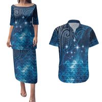New Zealand Matariki Couples Matching Puletasi and Hawaiian Shirt Taniko Aramoana With Maori Galaxy Sky Night LT9 Galaxy - Polynesian Pride