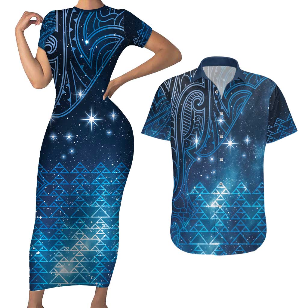 New Zealand Matariki Couples Matching Short Sleeve Bodycon Dress and Hawaiian Shirt Taniko Aramoana With Maori Galaxy Sky Night LT9 Galaxy - Polynesian Pride