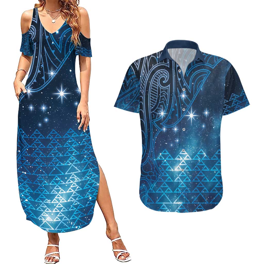 New Zealand Matariki Couples Matching Summer Maxi Dress and Hawaiian Shirt Taniko Aramoana With Maori Galaxy Sky Night LT9 Galaxy - Polynesian Pride