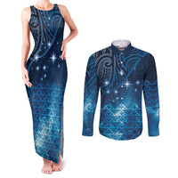 New Zealand Matariki Couples Matching Tank Maxi Dress and Long Sleeve Button Shirt Taniko Aramoana With Maori Galaxy Sky Night LT9 Galaxy - Polynesian Pride