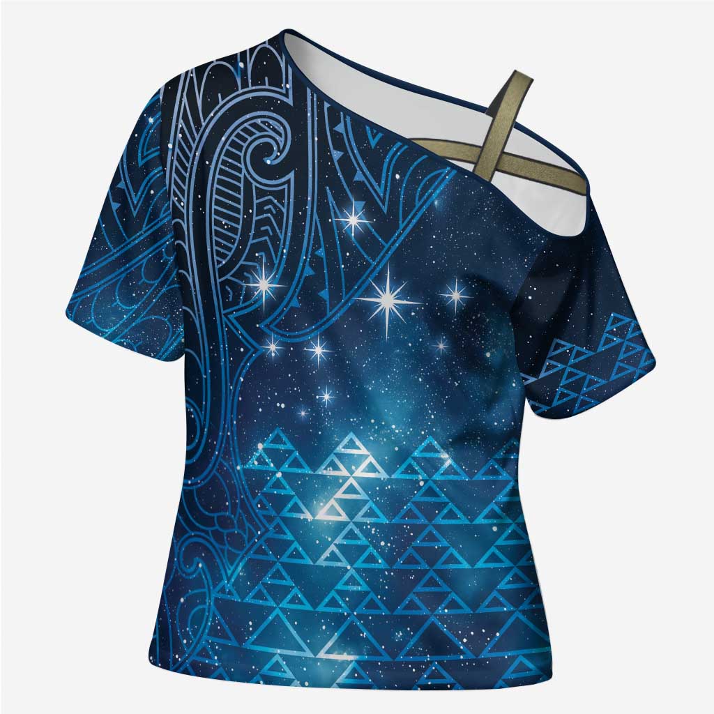 New Zealand Matariki Cross Shoulder Shirt Taniko Aramoana With Maori Galaxy Sky Night LT9 Female Galaxy - Polynesian Pride