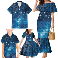 New Zealand Matariki Family Matching Mermaid Dress and Hawaiian Shirt Taniko Aramoana With Maori Galaxy Sky Night LT9 - Polynesian Pride