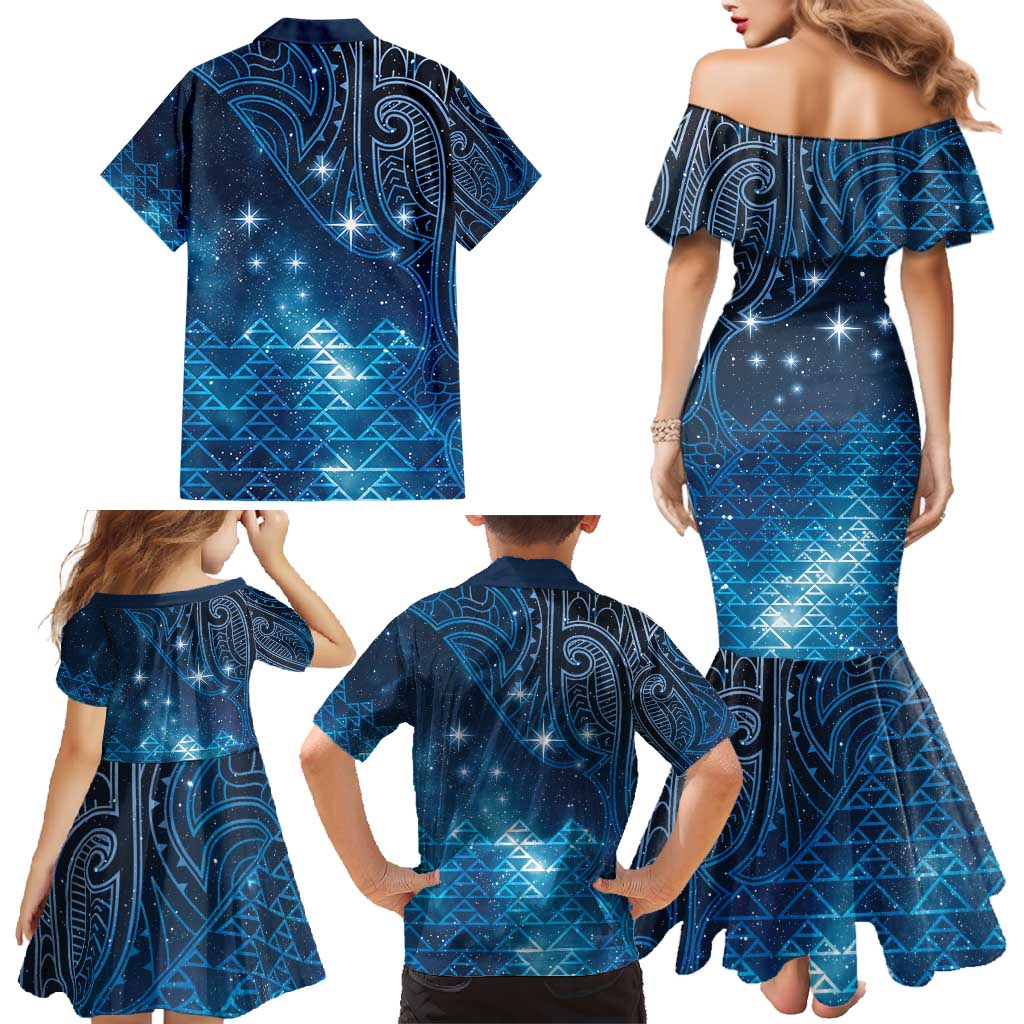 New Zealand Matariki Family Matching Mermaid Dress and Hawaiian Shirt Taniko Aramoana With Maori Galaxy Sky Night LT9 - Polynesian Pride