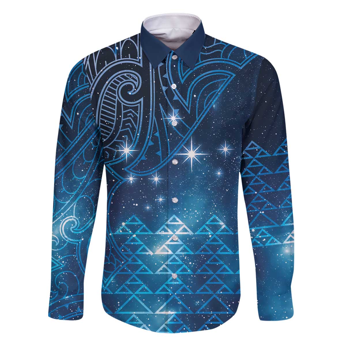 New Zealand Matariki Family Matching Off The Shoulder Long Sleeve Dress and Hawaiian Shirt Taniko Aramoana With Maori Galaxy Sky Night LT9 Dad's Shirt - Long Sleeve Galaxy - Polynesian Pride