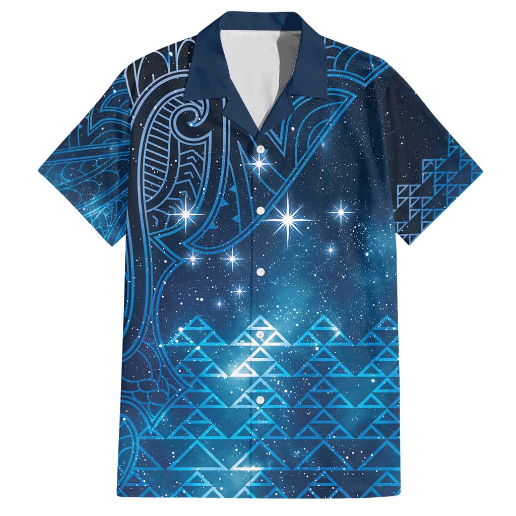 New Zealand Matariki Family Matching Off Shoulder Maxi Dress and Hawaiian Shirt Taniko Aramoana With Maori Galaxy Sky Night LT9 Dad's Shirt - Short Sleeve Galaxy - Polynesian Pride