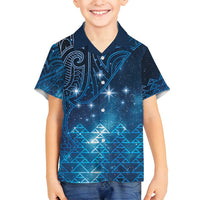 New Zealand Matariki Family Matching Off Shoulder Maxi Dress and Hawaiian Shirt Taniko Aramoana With Maori Galaxy Sky Night LT9 Son's Shirt Galaxy - Polynesian Pride