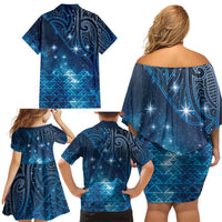 New Zealand Matariki Family Matching Off Shoulder Short Dress and Hawaiian Shirt Taniko Aramoana With Maori Galaxy Sky Night LT9 - Polynesian Pride