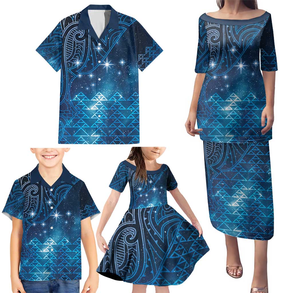 New Zealand Matariki Family Matching Puletasi and Hawaiian Shirt Taniko Aramoana With Maori Galaxy Sky Night LT9 - Polynesian Pride