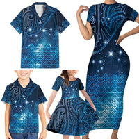 New Zealand Matariki Family Matching Short Sleeve Bodycon Dress and Hawaiian Shirt Taniko Aramoana With Maori Galaxy Sky Night LT9 - Polynesian Pride
