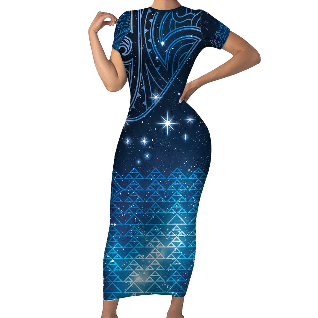 New Zealand Matariki Family Matching Short Sleeve Bodycon Dress and Hawaiian Shirt Taniko Aramoana With Maori Galaxy Sky Night LT9 Mom's Dress Galaxy - Polynesian Pride