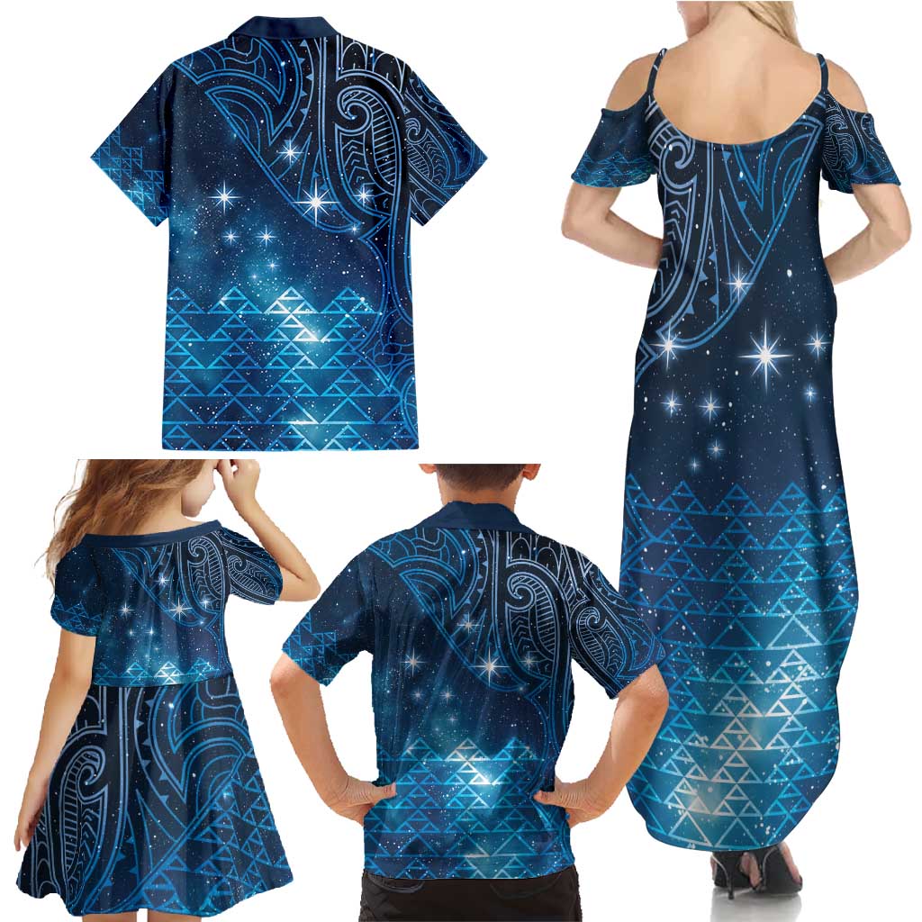 New Zealand Matariki Family Matching Summer Maxi Dress and Hawaiian Shirt Taniko Aramoana With Maori Galaxy Sky Night LT9 - Polynesian Pride