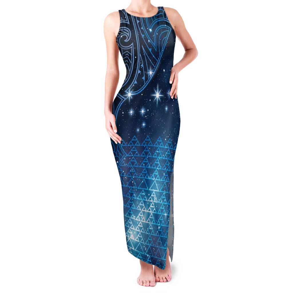 New Zealand Matariki Family Matching Tank Maxi Dress and Hawaiian Shirt Taniko Aramoana With Maori Galaxy Sky Night LT9 Mom's Dress Galaxy - Polynesian Pride