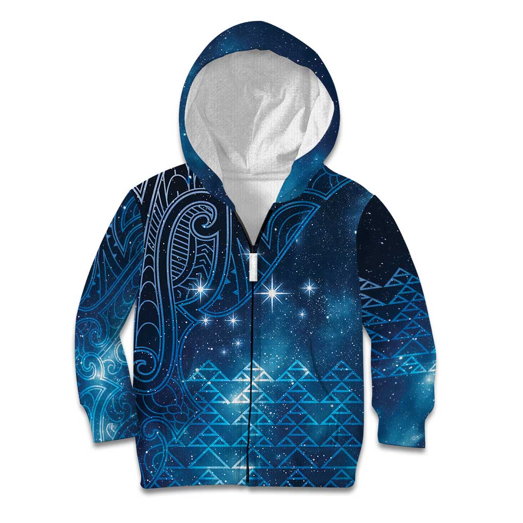 New Zealand Matariki Kid Hoodie Taniko Aramoana With Maori Galaxy Sky Night LT9 Zip Hoodie Galaxy - Polynesian Pride