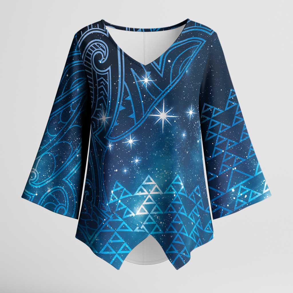 New Zealand Matariki Kimono Sleeve Blouse Taniko Aramoana With Maori Galaxy Sky Night LT9 Female Galaxy - Polynesian Pride