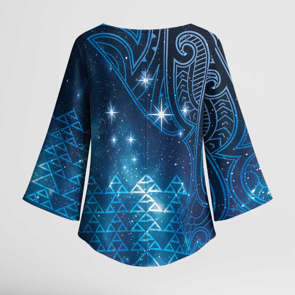 New Zealand Matariki Kimono Sleeve Blouse Taniko Aramoana With Maori Galaxy Sky Night LT9 - Polynesian Pride