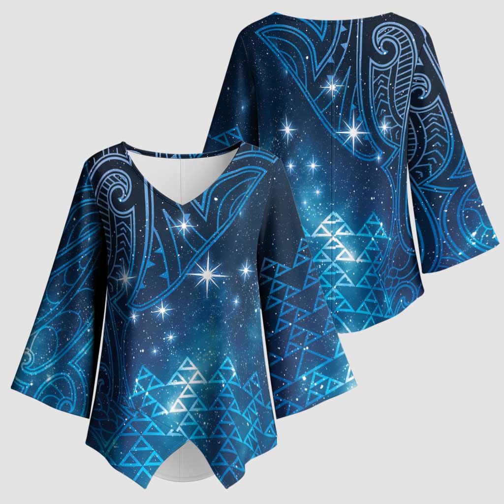 New Zealand Matariki Kimono Sleeve Blouse Taniko Aramoana With Maori Galaxy Sky Night LT9 - Polynesian Pride