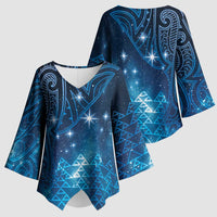 New Zealand Matariki Kimono Sleeve Blouse Taniko Aramoana With Maori Galaxy Sky Night LT9 - Polynesian Pride