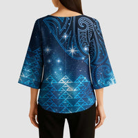 New Zealand Matariki Kimono Sleeve Blouse Taniko Aramoana With Maori Galaxy Sky Night LT9 - Polynesian Pride