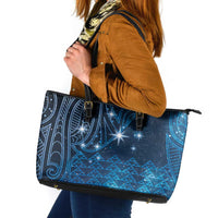 New Zealand Matariki Leather Tote Bag Taniko Aramoana With Maori Galaxy Sky Night LT9 Galaxy - Polynesian Pride