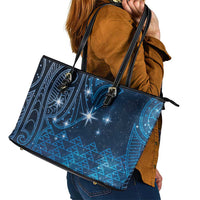 New Zealand Matariki Leather Tote Bag Taniko Aramoana With Maori Galaxy Sky Night LT9 - Polynesian Pride