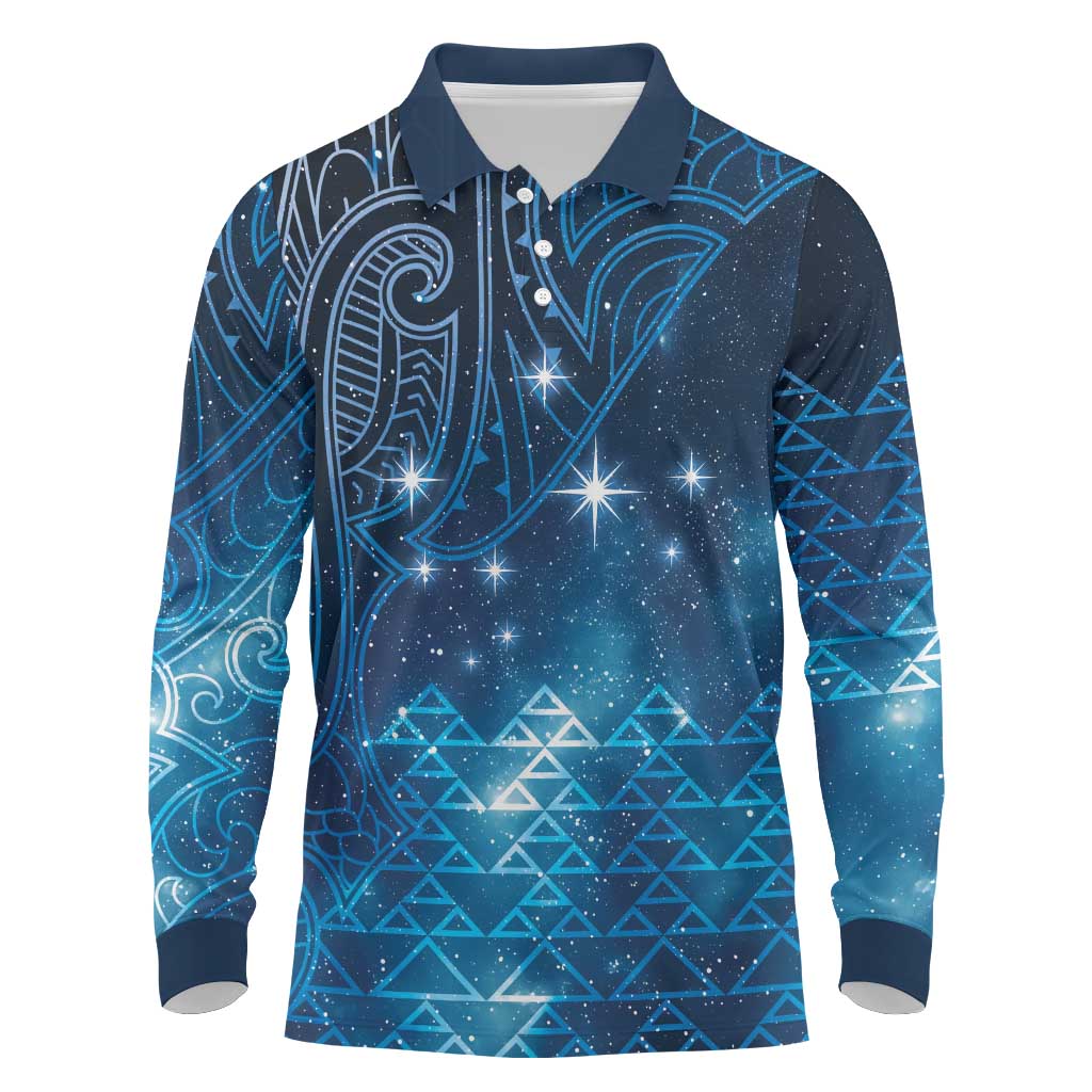 New Zealand Matariki Long Sleeve Polo Shirt Taniko Aramoana With Maori Galaxy Sky Night LT9 Galaxy - Polynesian Pride
