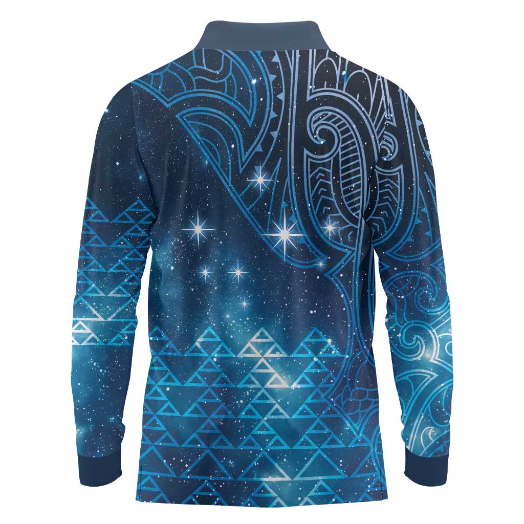 New Zealand Matariki Long Sleeve Polo Shirt Taniko Aramoana With Maori Galaxy Sky Night LT9 - Polynesian Pride