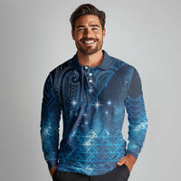 New Zealand Matariki Long Sleeve Polo Shirt Taniko Aramoana With Maori Galaxy Sky Night LT9 - Polynesian Pride