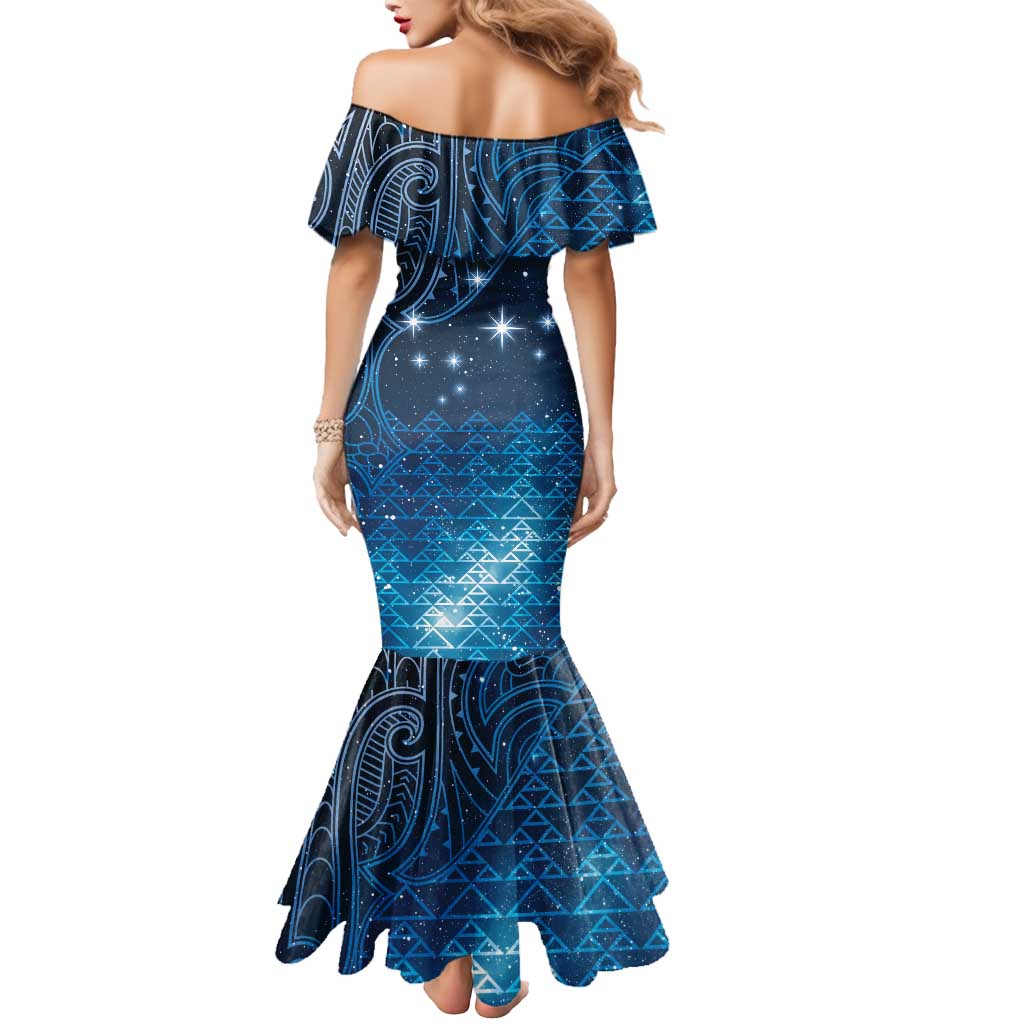 New Zealand Matariki Mermaid Dress Taniko Aramoana With Maori Galaxy Sky Night LT9 - Polynesian Pride
