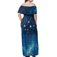 New Zealand Matariki Off Shoulder Maxi Dress Taniko Aramoana With Maori Galaxy Sky Night LT9 - Polynesian Pride