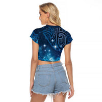New Zealand Matariki Raglan Cropped T Shirt Taniko Aramoana With Maori Galaxy Sky Night LT9 - Polynesian Pride
