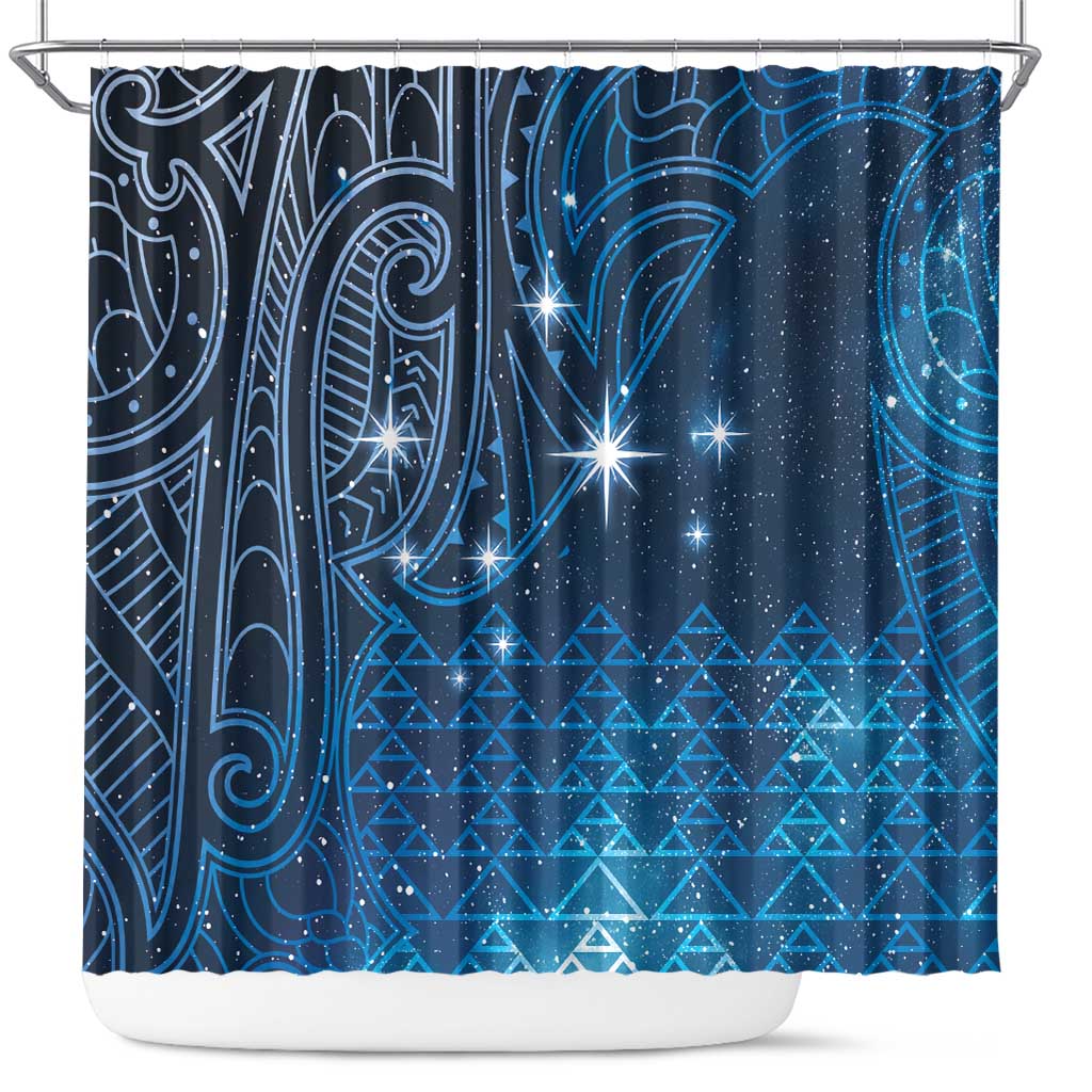 New Zealand Matariki Shower Curtain Taniko Aramoana With Maori Galaxy Sky Night LT9 Galaxy - Polynesian Pride