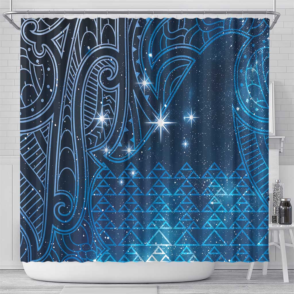 New Zealand Matariki Shower Curtain Taniko Aramoana With Maori Galaxy Sky Night LT9 - Polynesian Pride